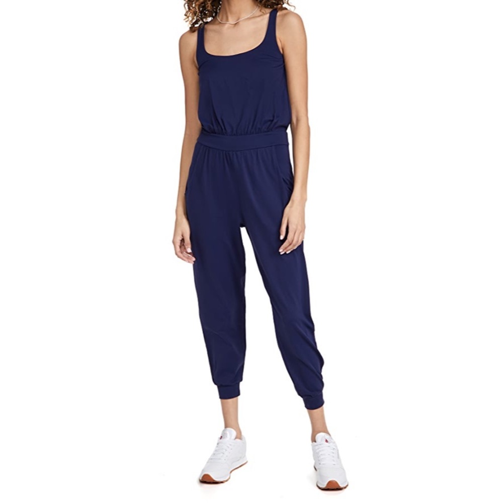 Susana Monaco Gathered Tank Jogger Jumpsuit, Navy, Size Large